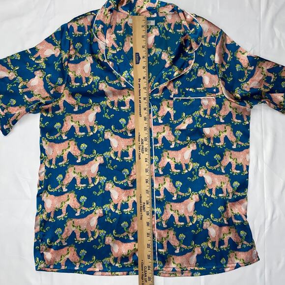 Their Nibs Pajama Top Cheetah Jungle Pocket Pyjama Blouse Asian Inspired V-neck - Picture 8 of 10